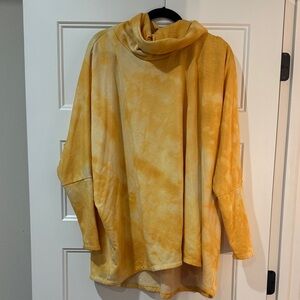 Yana K Yellow Tie-Dye Cowl Neck Pullover, one size fits most